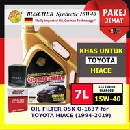 BaRRu Pakej Tukar Minyak Hitam Sendiri Toyota Hilux / Toyota Hiace Disel engin -  Boscher 7L Synthetic Based Diesel Engine Oils 15W40 API CJ-4 / SN for Toyota Hiace / Hilux Bundle OSK O-1637 4x4 4WD Pickup Oil Filter