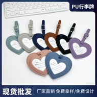 Custom Logo Heart Leather Luggage Tag Thick PU Travel Baggage Tag with Name Signature Card Portable 
