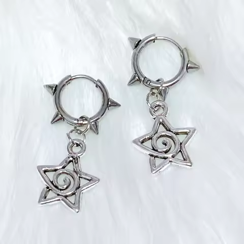Korean Fashion Cute Star Swirl Earrings Gothic Charms Rivet Earrings for Women Punk Grunge Jewelry V