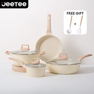 JEETEE White Granite Non Stick Cookware set 9 pcs cooking set kitchen ware Induction & Gas compatibl