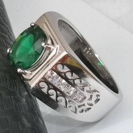 925 Pure Silver Mens Ring Green CZ Stone. Cincin Perak Lelaki Dengan Batu Permata Hijau Zircon.