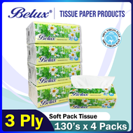 Belux Ultra Soft Pack Tissue 3 PLY 130 pulls x 4 packs / bag