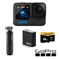 【GoPro】 HERO12 Black 輕旅自拍套組 (HERO12單機+Shorty迷你延長桿+腳架+Enduro原廠充電電池+64G記憶卡)
