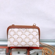 Celine 白色老花貝殼包 clutch on chain