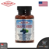 Best Grape Seed 95% Proanthocyanidins 30mg / 60Capsules Best Nutrition Made in USA