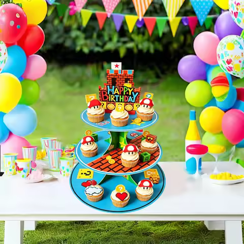 Super Brothers Party Cupcake Stand Video Game Birthday Party Supplies for Kids Boy Birthday Cupcake 