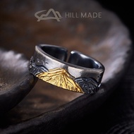 Embrace the Power of Mountains Handmade Black Gold Thai Silver Ring - Adjustable for Every Journey. 