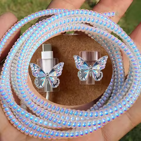 Cute Crystal Butterfly Change Charger Protector Cover Charger Line Protectors Organizer Winder Prote