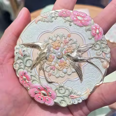 Vintage Chinese Style Makeup Mirror Peony Delicate Flower Xi'an Yunque Mini Mirror Cosmetic Tools Po