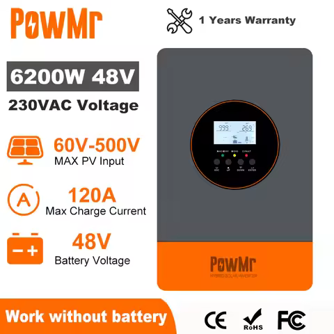 PowMr 6.2KW Hybrid Solar Inverter 48V 220V Off grid Inverter With MPPT 120A Charger Work Without Bat