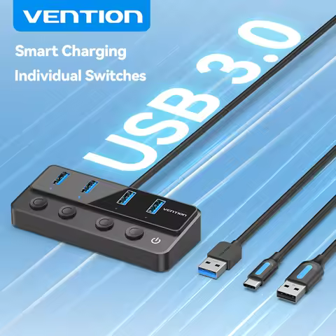 Vention USB A 3.0 HUB High Speed Multi 5Gbps OFF/ON Individual Switch LED Indicator Adapter for PC L
