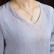 和田玉18K金四方平安扣吊墜 雕工精緻 上身簡單大方