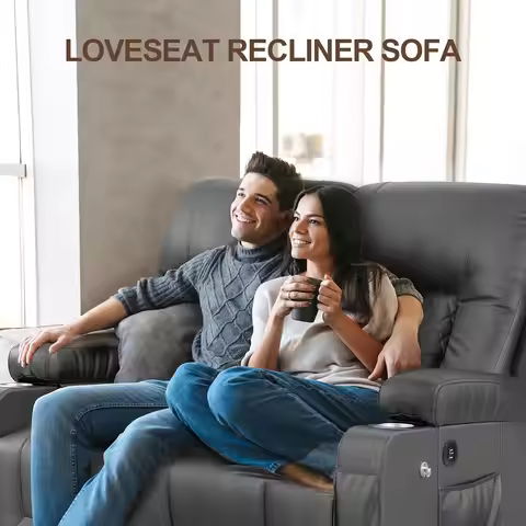 Loveseat Recliner Sofa, 2 Seater Reclining Loveseat Sofa, PU Leather RV Loveseat Couch, Modern Recli