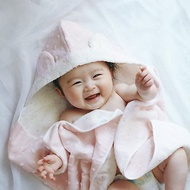 【kontex】日本有機棉新生兒用連帽浴巾/毛巾-自然圓點 (三色可選