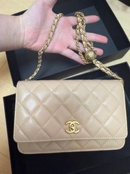 Chanel woc 金球 鏈條錢包 米色