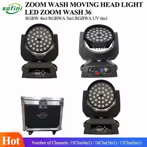 0 Tax Lyre Wash Zoom 36x18w RGBWAUV 6in1 Beam Wash Zoom Moving Head Light Flightcase DMX Wash Light 