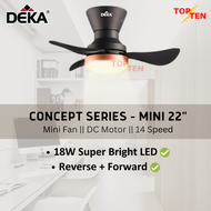 Deka Concept Series 22" Mini Ceiling Fan With Light 14 Speed Remote Control 18W LED Light DC Motor B