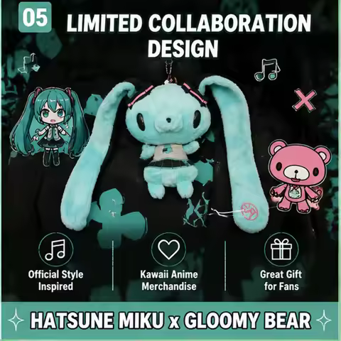 Gloomy Bear Hatsune Miku Collab Rabbit Plush Card Holder Kawaii Anime Bus Card Cover Fluffy Ear Bunn