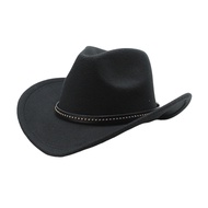 Western Cowboy Hat for Men Women Felt Wide Brim Cowgirl Hat with Silver Bead Roll Up Fedora Hat for 