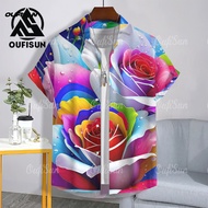 【OUFISUN】2568 เสื้อสงกรานต์ เสื้อลายดอกไม้ เสื้อฮาวายไซส์ใหญ่ เสื้อวันหยุด ผู้ชาย\#ผู้หญิง เสื้อสงกร