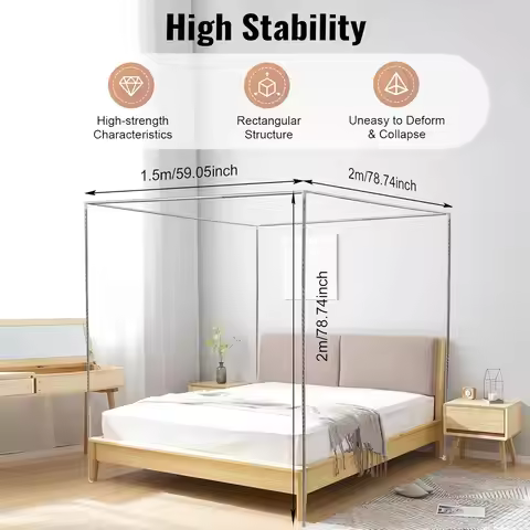4 Corner Bed Canopy Post Frame Mosquito Netting Bracket Post Stainless Steel, Bed Canopy Post 1.5x2x