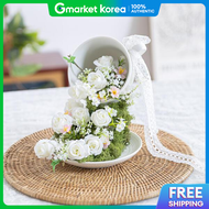 ART BOX | Artbox/Flower Tree Artificial Rose Potted Plant White Table Coffee Cup Set 20cm Decoration