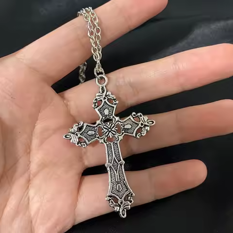 Aesthetic Goth Vintage Cross Pendant Necklace Harajuku Chain Choker Collar Grunge Egirl Goblincore W