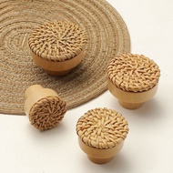 Rattan Woven Round Cake Furniture Cabinet Door Wooden Handle Solid Wood Rattan Handle Rattan Drawer 
