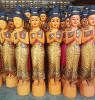 ตุ๊กตาไม้เเกะสลัก นางไหว้ ตุ๊กตานางสวัสดี นางไหว้ นางสวัสดี ตุ๊กตาไม้ สูง 40 นิ้ว wooden dollsThai S