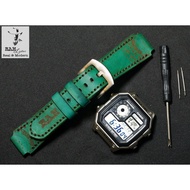 RAM Leather Genuine Leather Watch Strap for Casio AE 1200 WHD and 18mm watch strap Super durable Gre