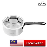 [ Local Ready Stocks ] iGOZO 16cm Elite 304 Stainless Steel Saucepan + Glass Lid