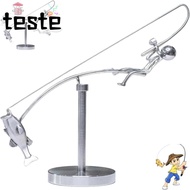 Kinetic Fishing Sculpture, Metal Handmade The Fisherman Balancing Sculpture, Creative Desk Ornament 