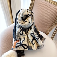 Bow High-Grade Double-Sided Gradient Imitation Cashmere Scarf Winter Thickened Warm Round Neck Scarf