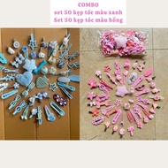Set 50 kẹp tóc cho bé gái dễ thương màu hồng/xanh phong cách Hàn Quốc - Selenshop