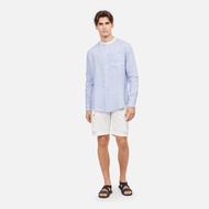 Stripe Linen Mandarin Long Sleeves Shirt - Blue/White