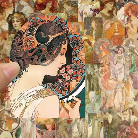 60PCS Mucha's Song Retro Literature and Art Handbook Decoration Computer Sticker