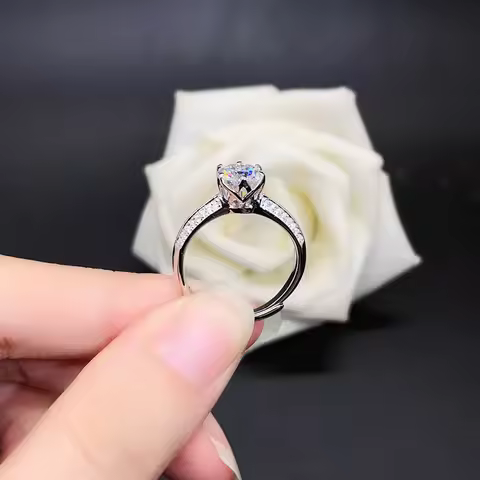 Solid 14K White Gold AU585 Platinum PT950 Moissan Diamond Ring Opening Adjustable One Carat Proposal