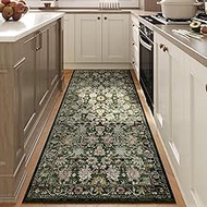 Dark Green Kitchen Runner Rug for Hallway 2x5 Washable Rug Runners Non Slip Long Runner Rugs Low Pil