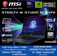 MSI - Stealth 16 Studio AI A1VFG (Intel Ultra 7 155H/ RTX4060/ 16" QHD+ 240Hz) 手提電腦