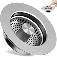 Kitchen Sink Drain Strainer 3 in 1, 304 Stainless Steel Pop Up Sink Stopper, Anti-Clogging Sink Drai