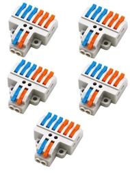 5入組檔板式線接頭,diy迷你貼合式線接頭,2入6出快速終端塊,用於電路0.08-4mm2 Awg 28-12的接頭 (橙藍灰色)