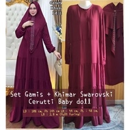 MERAH Marroon Ceruty Babydoll Full Ruffle Umbrella Red Gamis Set + Luxurious Swarovski Khimar | Full