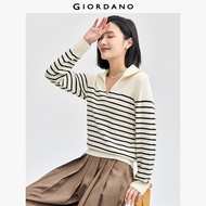 GIORDANO ผู้หญิง  เสื้อสเวตเตอร์คอวีคอปก 14-Gauge เสื้อสเวตเตอร์ถักลายทาง เรียบ อ่อนโยน เรียบง่าย แฟ