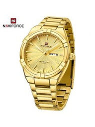 NAVIFORCE Men Silver Stainless Steel Strap Business Date Water Resistant Round Pointer Quartz Watch