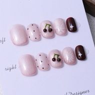 10pcs/Set Handmade Short Round Palm Pieces In Y2K Style & Small Light Bulb Cat Eye & Butterfly Print