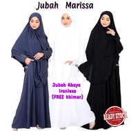 Jubah MARISSA FREE Khimar Niqab Baju Umrah Wanita Cey Ironless Abaya Muslimah 3XL Pregnant Hitam Putih Grey Black White