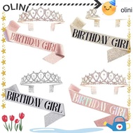 OLINI 2Pcs/Set Birthday Party Crown Sash, Bling Rhinestone Silver Birthday Tiara,  Glitter Gold Birt