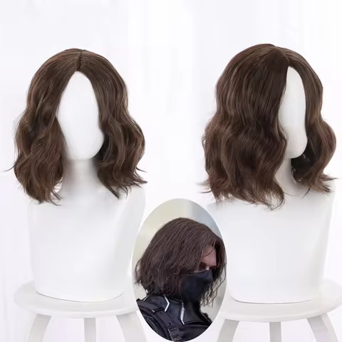 Brown Wavy Cosplay Wig Winter Soldier Bucky Barnes Wig Short Synthetic Hair Medium Length Halloween 