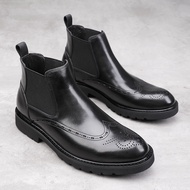 KY/16 British Chelsea Boots Men's Leather Smoke Pipe Boots Business Style Dr. Martens Boots Platform Ankle Boots Brogue