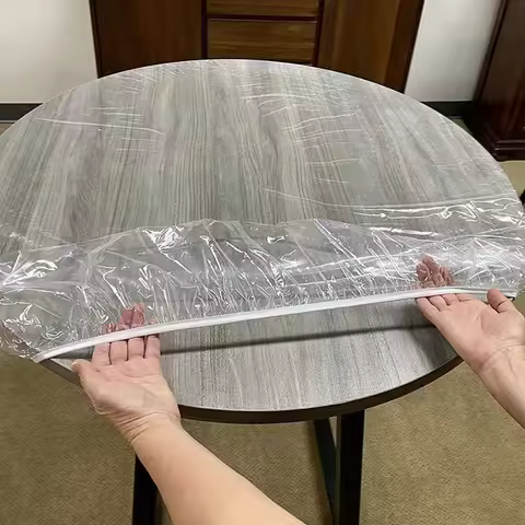 Transparent PVC Round Elastic Tablecloth Waterproof Oilproof Table Cover Tabletop Protective Home Ki
